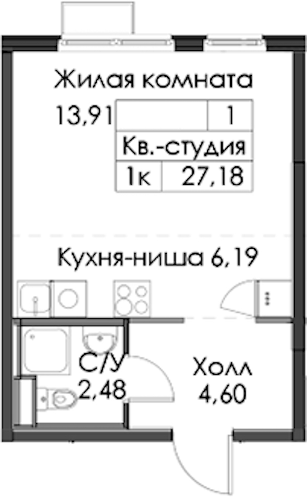 Квартира студия 27.18 м², 11/12 эт., ЖК «Таллинский парк»